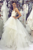Gorgeous A Line V Neck White Tulle Long Wedding Dresses 2020 PDA180 | ballgownbridal
