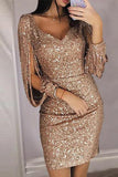Champagne Short Homecoming Party Dresses V Neck with Sleeve PDA133 | ballgownbridal