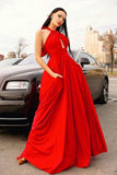Red Hanging Neck Open Back Long Prom Dress PDA488 | ballgownbridal