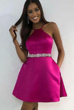 Chic A Line Halter Purple Short Homecoming Dresses with Beading PDA095 | ballgownbridal