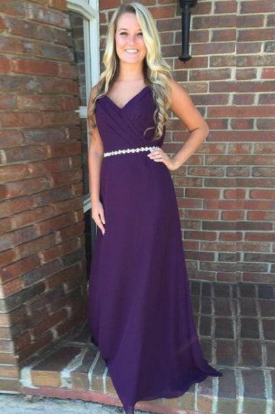 Sheath V-Neck Backless Floor-Length Purple Prom Dress with Beading PDA303 | ballgownbridal