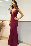 Mermaid Deep V-Neck Backless Floor-Length Dark Red Prom Dress PDA302 | ballgownbridal