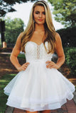 Cute A Line Sweetheart White Short Homecoming Dresses with Beading PDA117 | ballgownbridal