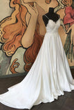 Spaghetti Straps White Wedding Dresses Appliques Sweep Train PDA163 | ballgownbridal