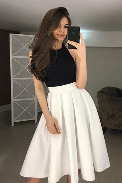 Simple Halter White Knee Length Homecoming Party Dresses with Ruffles PDA110 | ballgownbridal