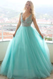 Unique Green Tulle Long Lace A Line Senior Prom Dress PDA423 | ballgownbridal