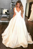 V Neck White Long Wedding Party Dresses for Women Online Sale PDA152 | ballgownbridal