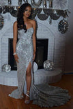 Mermaid Sweetheart Silver Long Prom Dresses Sweep Train Evening Dresses PDA191 | ballgownbridal