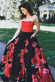Honorable Strapless Prom Party Dress with Pockets Rose Printed PDA260 | ballgownbridal