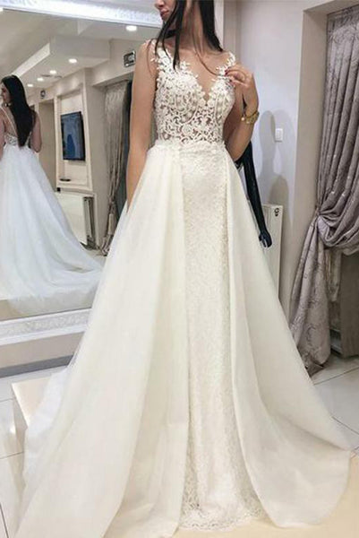 Long Wedding Dresses V Neck Appliques White PDA175 | ballgownbridal