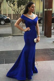 Mermaid Off-the-Shoulder Sweep Train Royal Blue Prom Dress with Ruched PDA459 | ballgownbridal