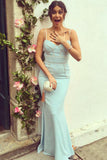 Mermaid Spaghetti Straps Floor-Length Blue Prom Dress with Ruched PDA460 | ballgownbridal