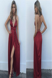 Sexy Red Backless V-neck Prom Dress LR14