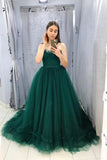 Sweetheart Neck Green Tulle Spaghetti Straps Long Dress PDA394 | ballgownbridal