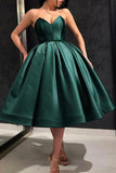 Sweetheart Green Satin Prom Dresses Royal Blue Tea Length Party Dress PDA132 | ballgownbridal