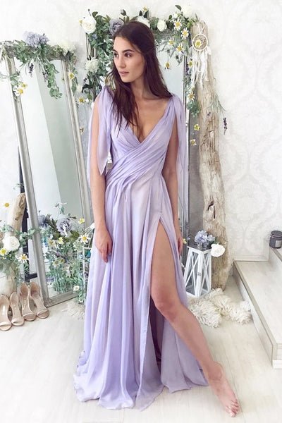 Lilac Chiffon Simple Long Prom Dress PDA485 | ballgownbridal