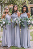 A-Line One-Shoulder Floor-Length Open Back Lavender Chiffon Bridesmaid Dress AHC643 | ballgownbridal