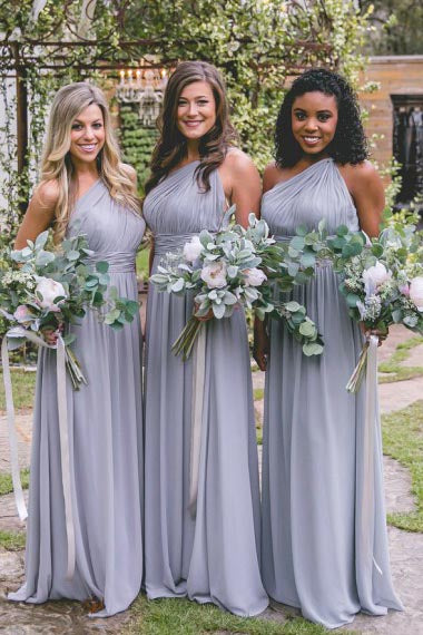 A-Line One-Shoulder Floor-Length Open Back Lavender Chiffon Bridesmaid Dress AHC643 | ballgownbridal