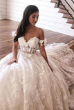 Gorgeous A Line Off the Shoulder White Wedding Dresses with Appliques PDA030 | ballgownbridal