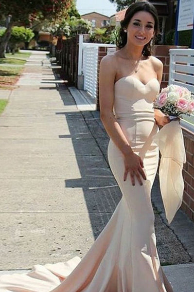 Mermaid Sweetheart Sweep Train Ivory Elastic Satin Prom Dress PDA271 | ballgownbridal