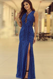 Mermaid Cross Neck Floor-Length Split Royal Blue Lace Open Back Prom Dress LR468 | ballgownbridal