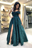 A-Line Off-the-Shoulder Floor-Length Dark Green Prom Dress with Split PDA386 | ballgownbridal