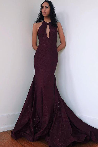 Mermaid Burgundy Prom Dresses 2019 Keyhole with Sweep Train ODA001 | ballgownbridal