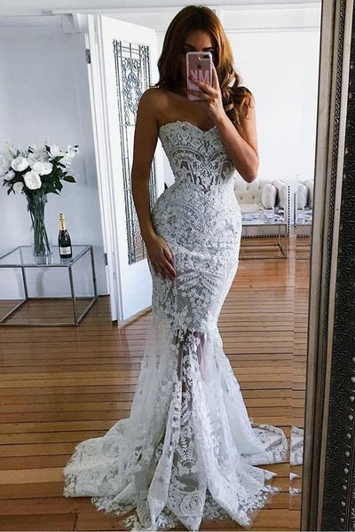 Elegant Sweetheart Lace Mermaid Sleeveless Beach Wedding Dress  AHC569 | ballgownbridal