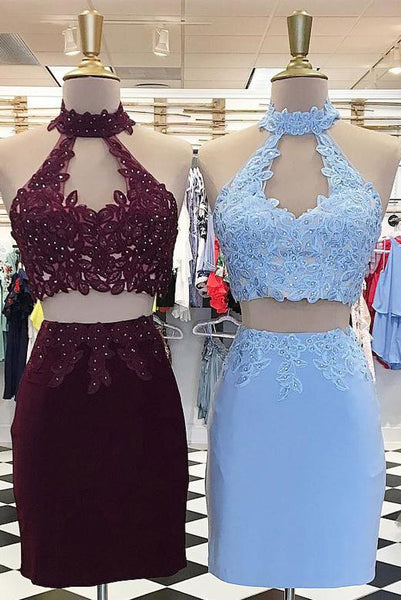 Two-Piece Short Homecoming Graduation Dresses with Appliques PDA071 | ballgownbridal