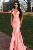 Mermaid Spaghetti Straps Lace Up Pink Satin Sweep Train Prom Dress PDA388 | ballgownbridal