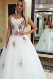 A-Line Sweetheart Sweep Train White Tulle Prom Dress with Appliques Beading LR145