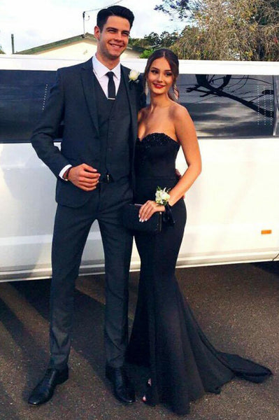Mermaid Sweetheart Sweep Train Black Prom Dress with Appliques Beading PDA310 | ballgownbridal