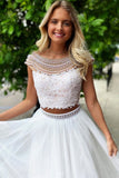 Two Pieces White Lace Long Prom Dress, Evening Dress SJ211203