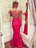 Mermaid Spaghetti Straps Floor-Length Hot Pink Prom Dress with Appliques PDA293 | ballgownbridal