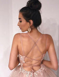 Hot Selling Pink Prom Dresses Long Spaghetti Straps Appliques Evening Dresses PDA001 | ballgownbridal