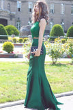 Two Piece Crew Sweep Train Green Satin Sleeveless Prom Dress with Beading Lace LR56
