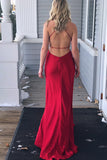 Sexy Sheath Spaghetti Straps Red Prom Dress with Split LR273