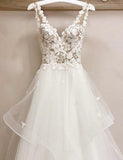 White Wedding Party Dresses V Neck Appliques for Women Sale PDA151 | ballgownbridal