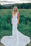 Charming V Neck Sheath Wedding Gowns,Sweep Train Appliques Wedding Dress  AHC567