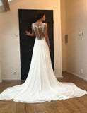 Beautiful Mermaid Round Neck White Wedding Dresses with Sweep Train PDA034 | ballgownbridal