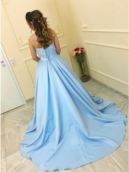 A-Line Sweetheart Sweep Train Light Blue Prom Dress with Appliques PDA311 | ballgownbridal