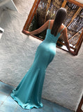 Mermaid Spaghetti Straps Floor-Length Light Blue Satin Prom Dress PDA531 | ballgownbridal
