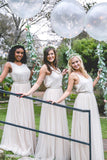 A-Line Crew Floor-Length Light Champagne Bridesmaid Dress with Beading AHC603