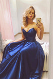 Strapless Navy Blue Satin A Line Long Senior Prom Dress PDA237 | ballgownbridal
