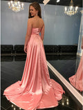 A-Line Spaghetti Straps Sweep Train Pink Prom Dress with Split PDA268 | ballgownbridal