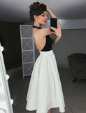 Simple Halter White Knee Length Homecoming Party Dresses with Ruffles PDA110 | ballgownbridal