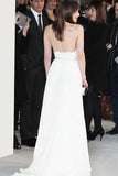 A-Line Spaghetti Straps White Chiffon Sleeveless Backless Prom Dress with Beading LR72