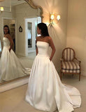 Elegant A Line Strapless White Wedding Dresses with Pockets Bowknot PDA036 | ballgownbridal