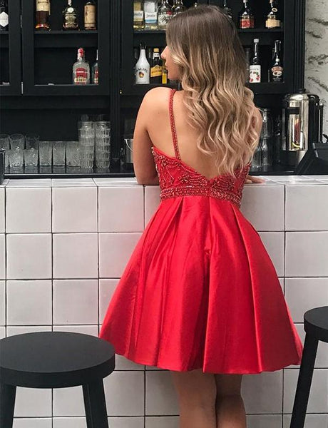 Stylish A Line Halter Red Short Homecoming Dresses with Beading PDA093 | ballgownbridal
