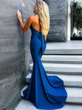 Mermaid Halter Backless Sweep Train Royal Blue Prom Party Dress PDA409 | ballgownbridal